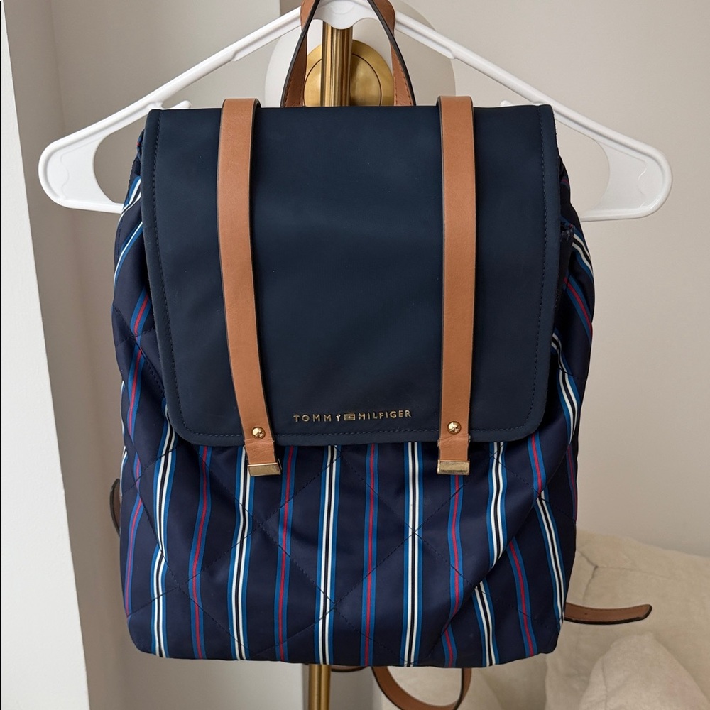Tommy Hilfiger Striped Navy and Tan Backpack